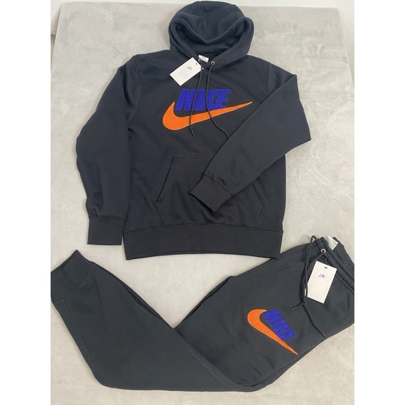 Nike Club Fleece Mens 2 Piece Sweatsuit Hoodie‎ + Joggers Fleece Tracksuit Black - Picture 1 of 8